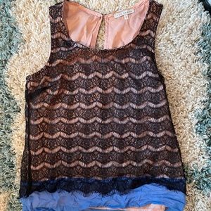 Black and pink lace tank